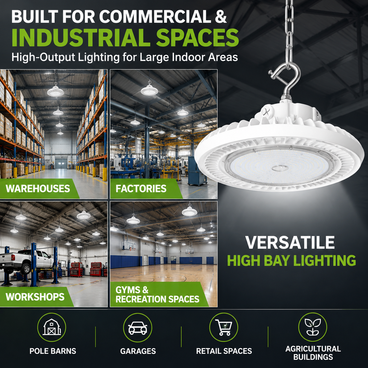White UFO LED High Bay Light 170W/150W/100W Selectable | 4000K/5000K/5700K