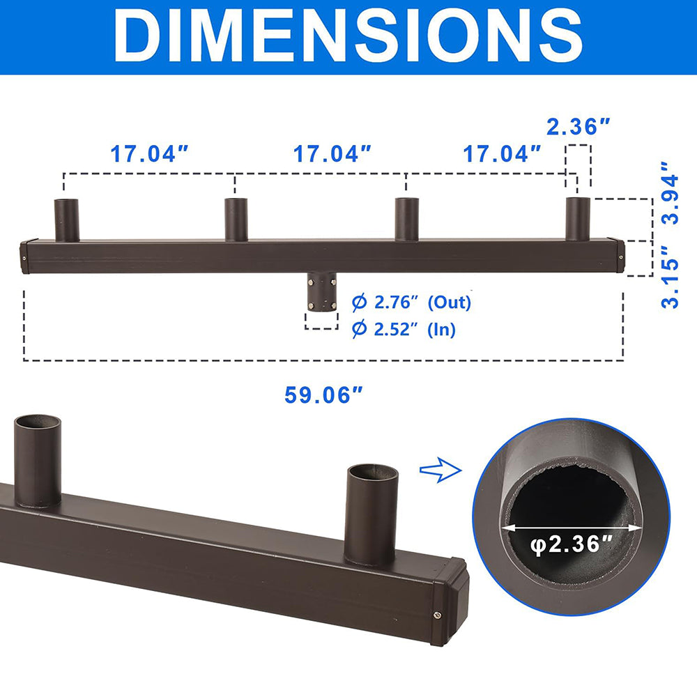 180 Degree Low Profile Bullhorn with 4 Arms-180 Degree Vertical Tenon Bullhorn Bracket for 4 Lights, 2-3/8 in Slip Fitter Light Mounting for Parking Lot Pole Bracket Dark Bronze Heavy Steel