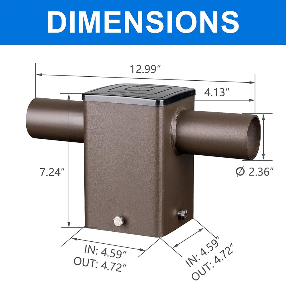 Dual 90° Tenon Adapter for 4” Square Poles - 2 Horizontal 2-3/8" Diameter