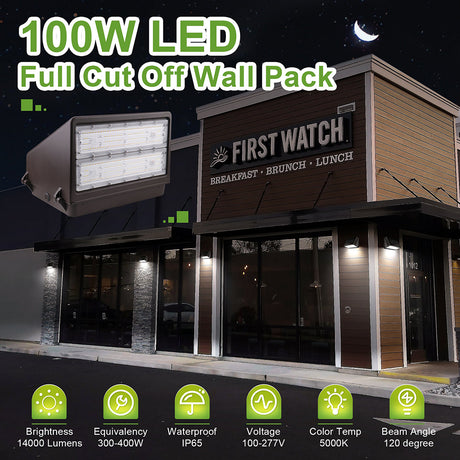 LFD Lighting 100W LED Full Cut OffWall Pack Light For Outdoor Landscape