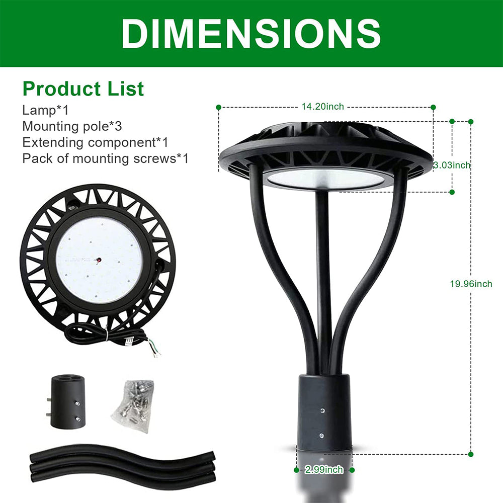 LFD Lighting 20W/30W/40W/60W Selectable LED Post Top Light Dimension