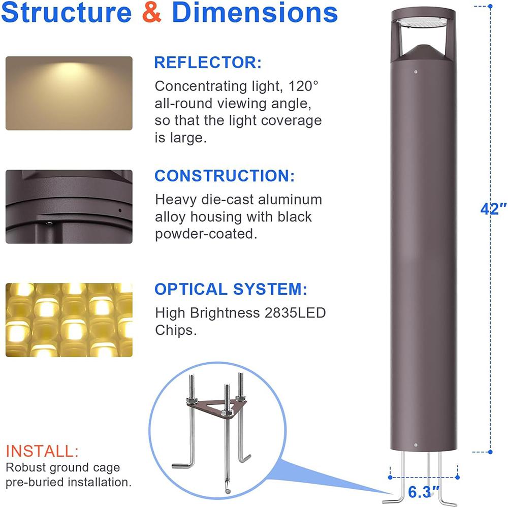 LFD Lighting 24W Bollard Light Dimension