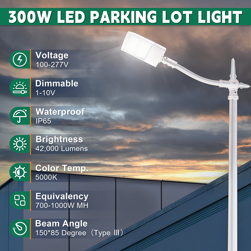 LFD Lighting 300W White LED Parking Lot Light For Sideway