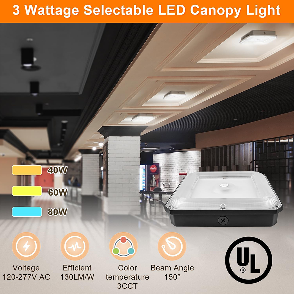 LFD Lighting 3 Wattage Selectable Canopy For Garage