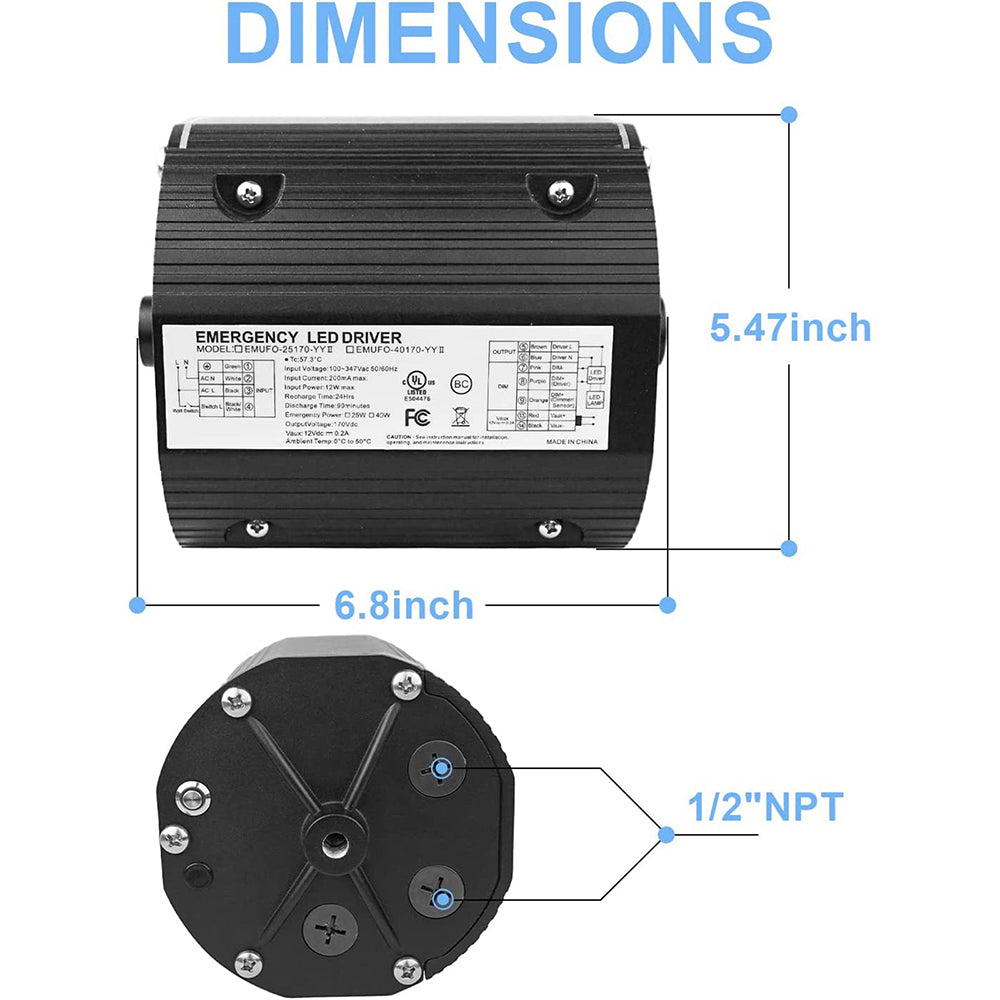 LFD Lighting 40W UFO High Bay Emergency Driver Dimension