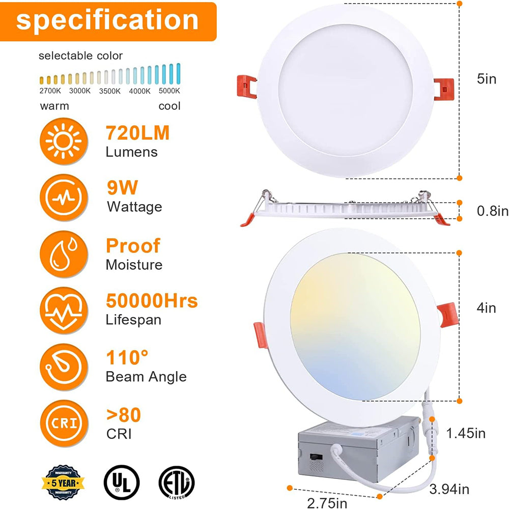 LFD Lighting 40 Pack 4inch 9W LED Recessed Light For Bedroom
