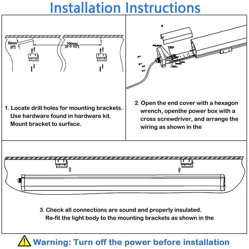 LFD Lighting 4FT 40W LED Triproof Light Fixtures For Car Washes
