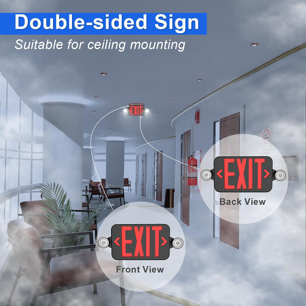 LFD Lighting Black Combo Emergency Exit Sign Light Suitable For Ceiling Mounting