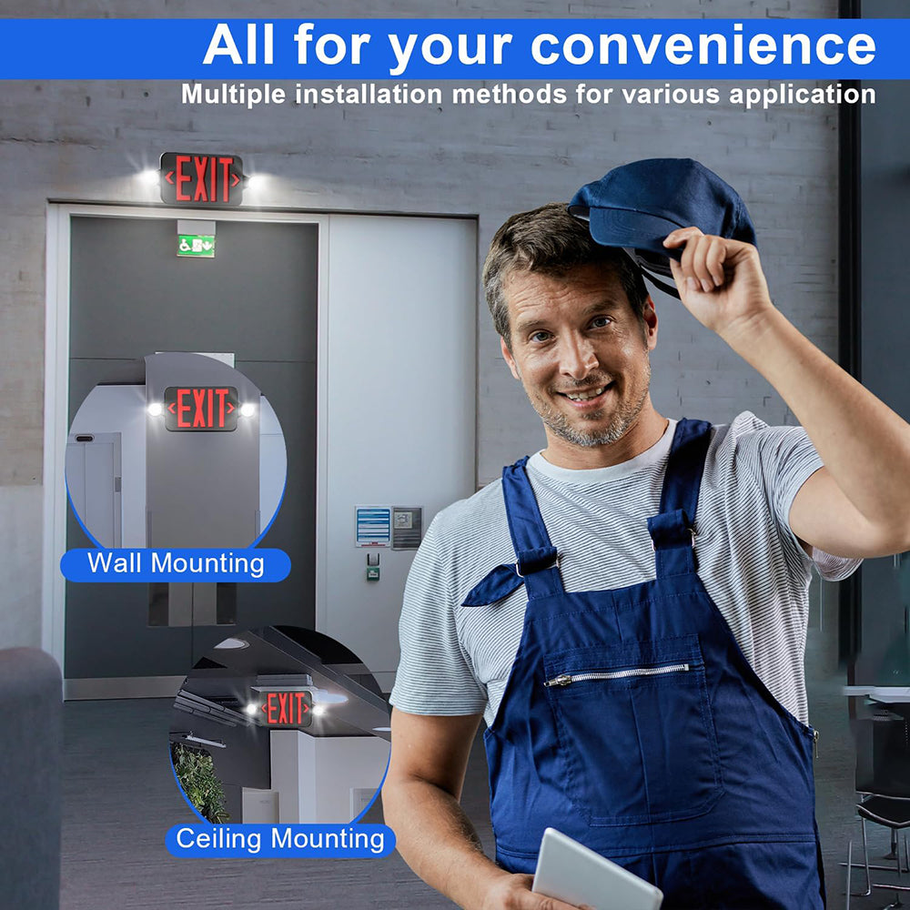 LFD Lighting Black Combo Emergency Exit Sign Light For Hallway