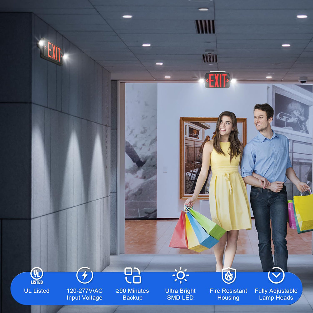 LFD Lighting Black Combo Emergency Exit Sign Light For Supermarket