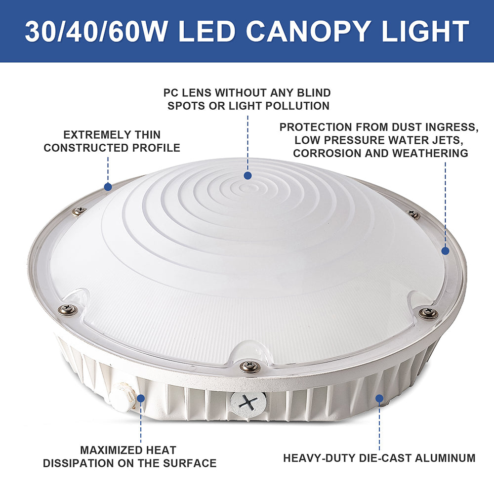 LFD Lighting LED Round Canopy Light 3 Wattages Selectable For Garage