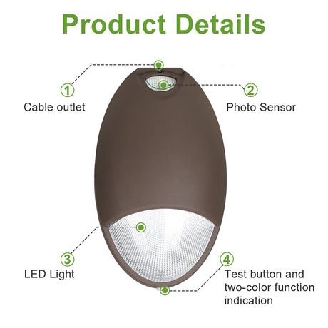 LFD Lighting Led Outdoor Emergency Wall Pack Light 12W 960 Lumens  Product Detail