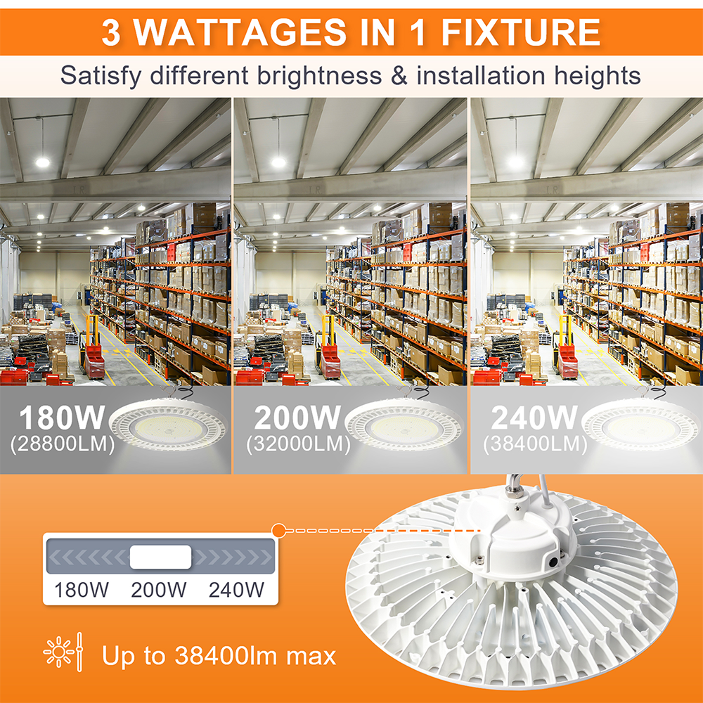 LFD Lighting White UFO High Bay Light for warehouses workshop, 180W/200W/240W Wattage Selectable