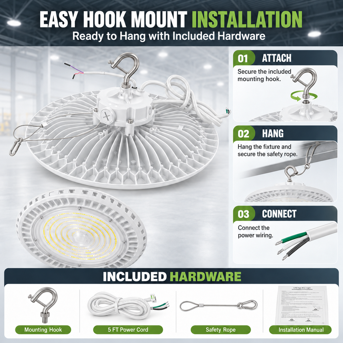 White UFO LED High Bay Light 170W/150W/100W Selectable | 4000K/5000K/5700K
