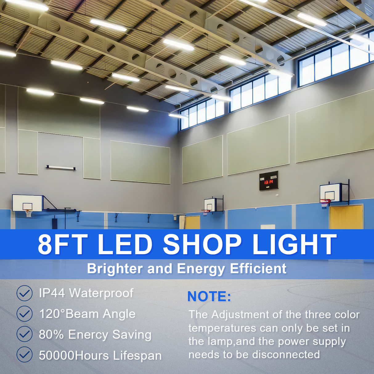 4 Pack-8ft Linear Strip Light-Shop Light-Wattage 40W/50W/64W-CCT 3500K/4000K/5000K-Wattage And CCT Selectable-DLC 5.1 Listed
