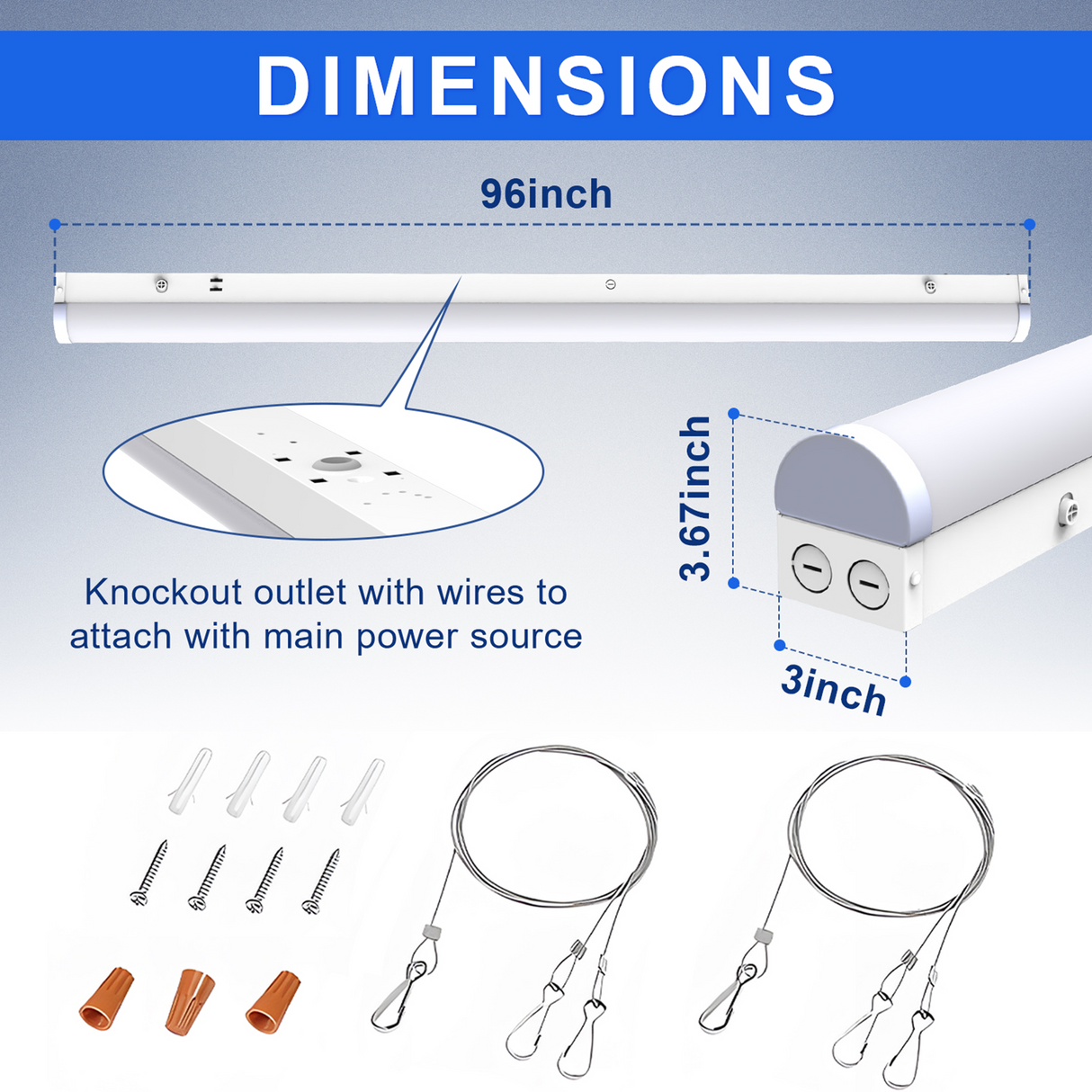 4 Pack-8ft Linear Strip Light-Shop Light-Wattage 40W/50W/64W-CCT 3500K/4000K/5000K-Wattage And CCT Selectable-DLC 5.1 Listed