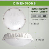 Selectable LED Round Canopy Light 30W/40W/60W | 5000K IP65 DLC Commercial Parking Garage Light