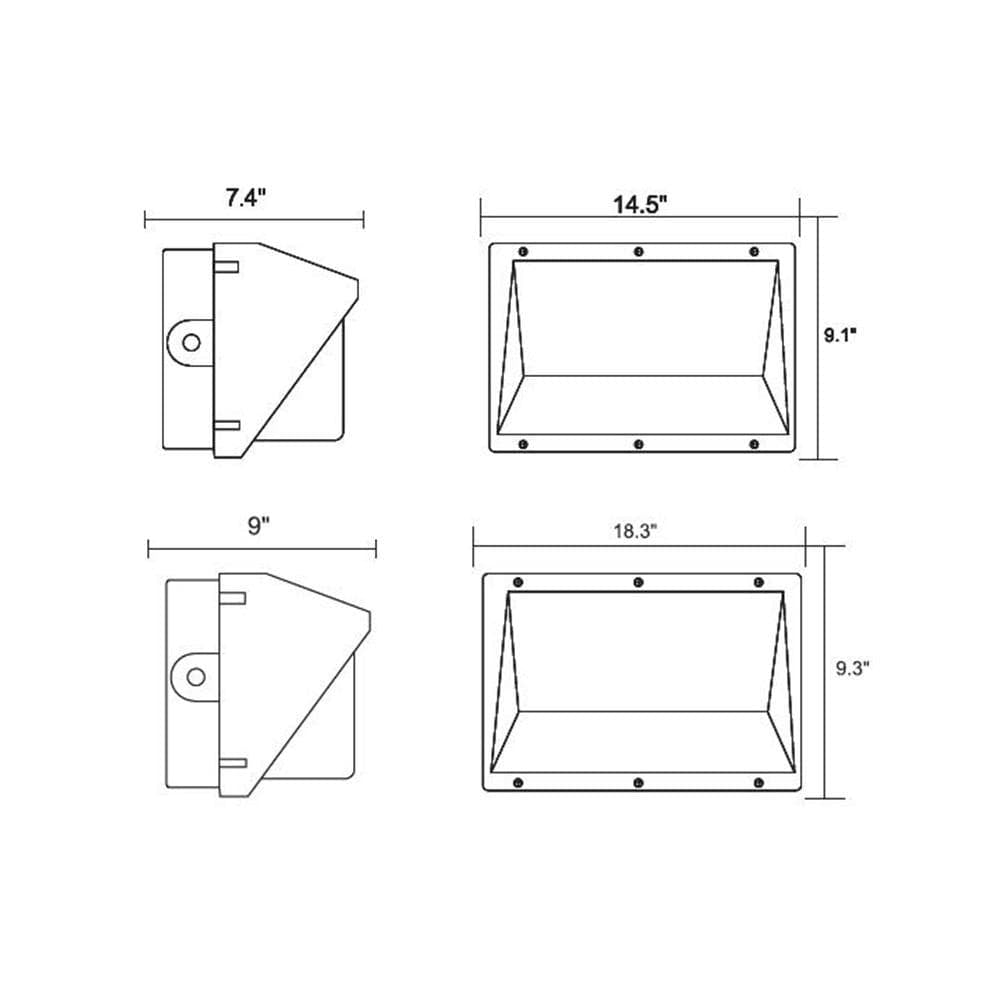 LFD Lighting 100W LED Wall Pack-Universal Photocell  Dimension