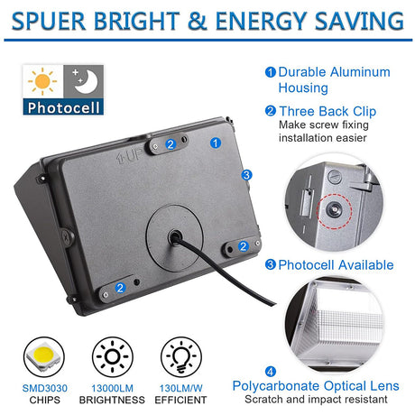 LFD Lighting 120W LED Wall Pack-Universal Photocell  For Garden