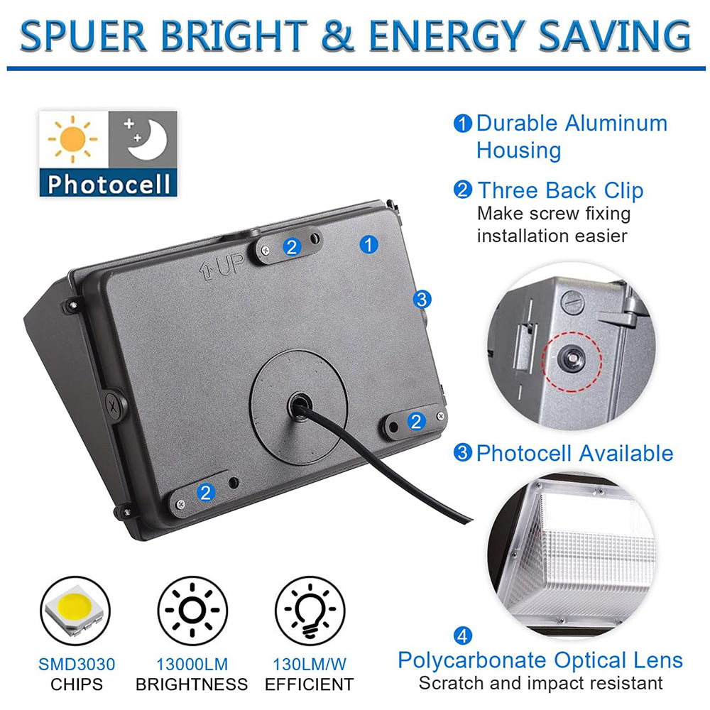 LFD Lighting 150W LED Wall Pack  With Compatible Photocell For Parking Lot 