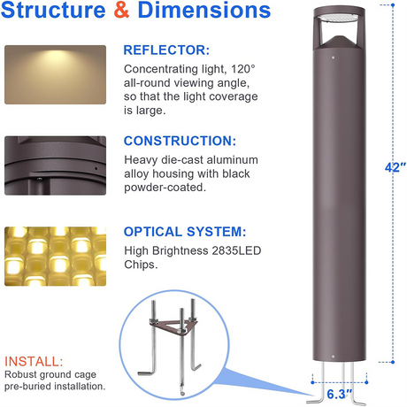 LFD Lighting 24W Bollard Light Dimension