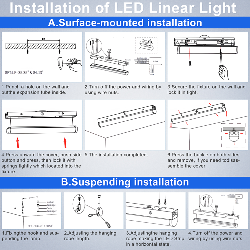 LFD Lighting 4 Pack-8ft Linear Strip Light For Warehouse