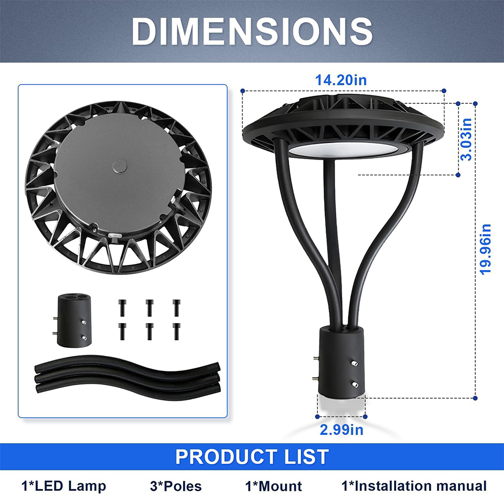 LFD Lighting 80W/100W/120W/150W Wattage Selectable LED Post Top Light  For Park