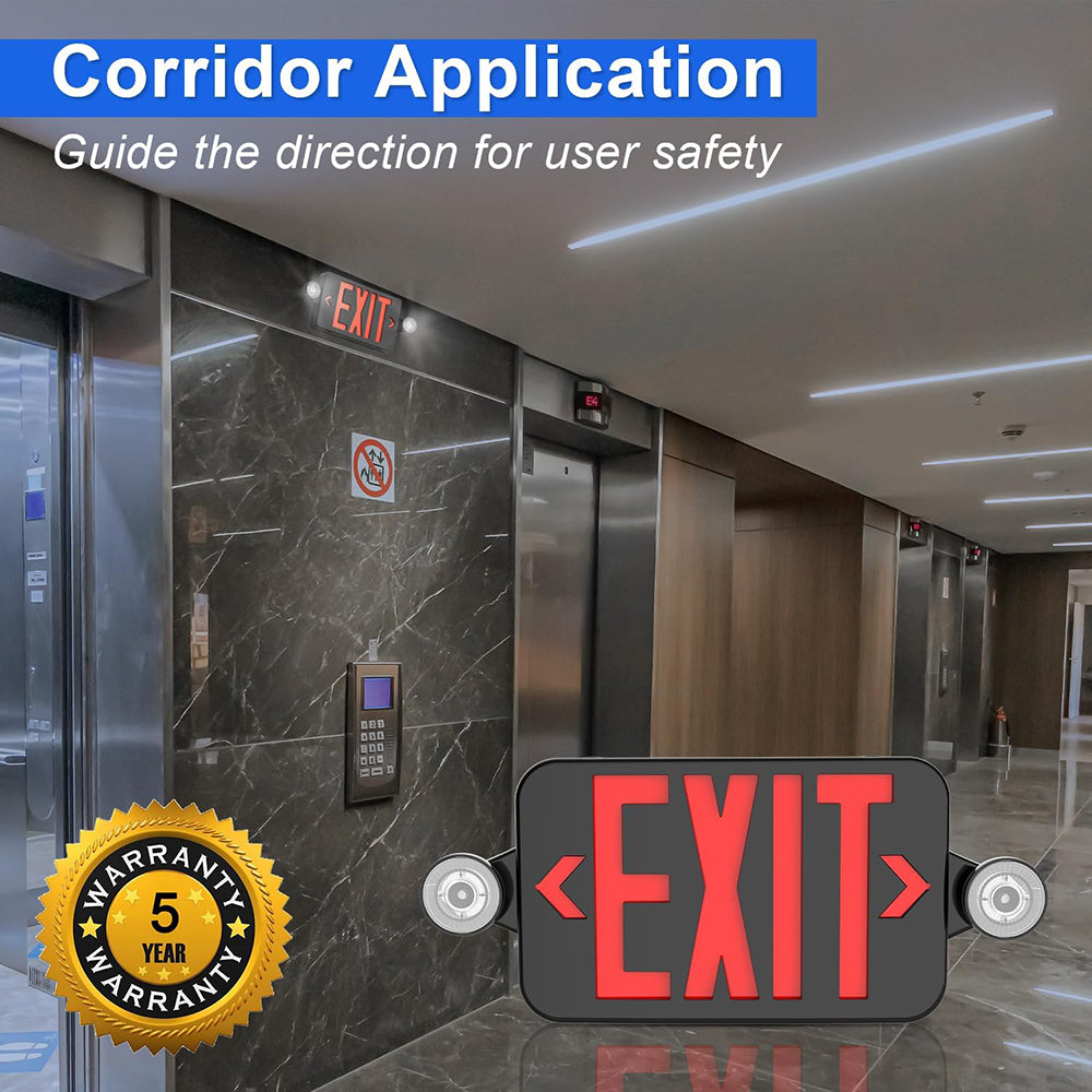 LFD Lighting Black Combo Emergency Exit Sign Light For Hallay