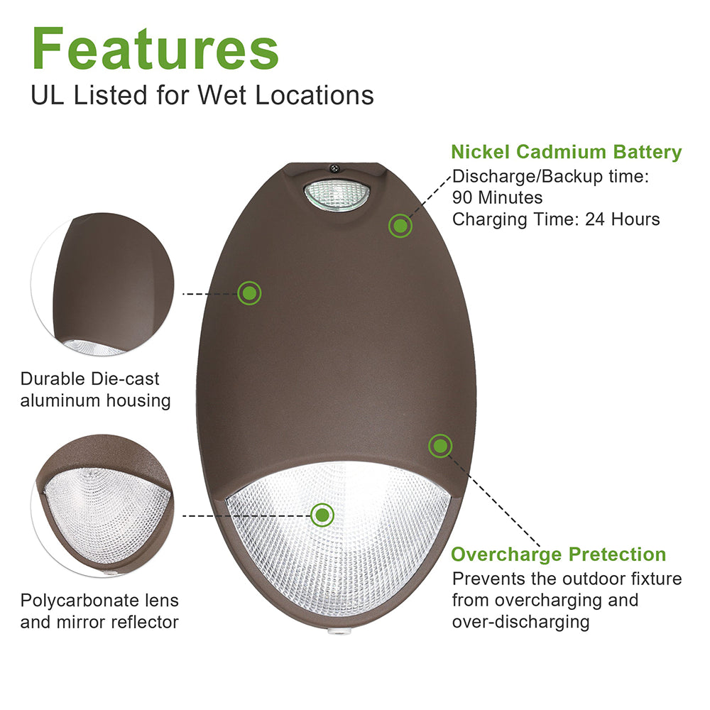 LFD Lighting Led Outdoor Emergency Wall Pack Light 12W 960 Lumens  For Warehouse