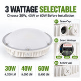 Selectable LED Round Canopy Light 30W/40W/60W | 5000K IP65 DLC Commercial Parking Garage Light
