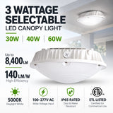 Selectable LED Round Canopy Light 30W/40W/60W | 5000K IP65 DLC Commercial Parking Garage Light