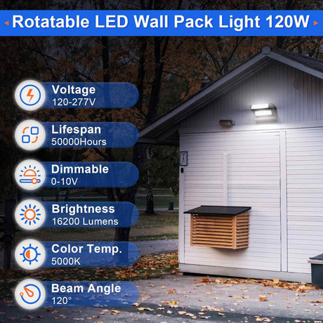 LFD Lighting 120W Rotatable Led Wall Pack Light-15,600 Lumens-250W Metal Halide Equivalent-CCT 5000K-DLC +UL Listed