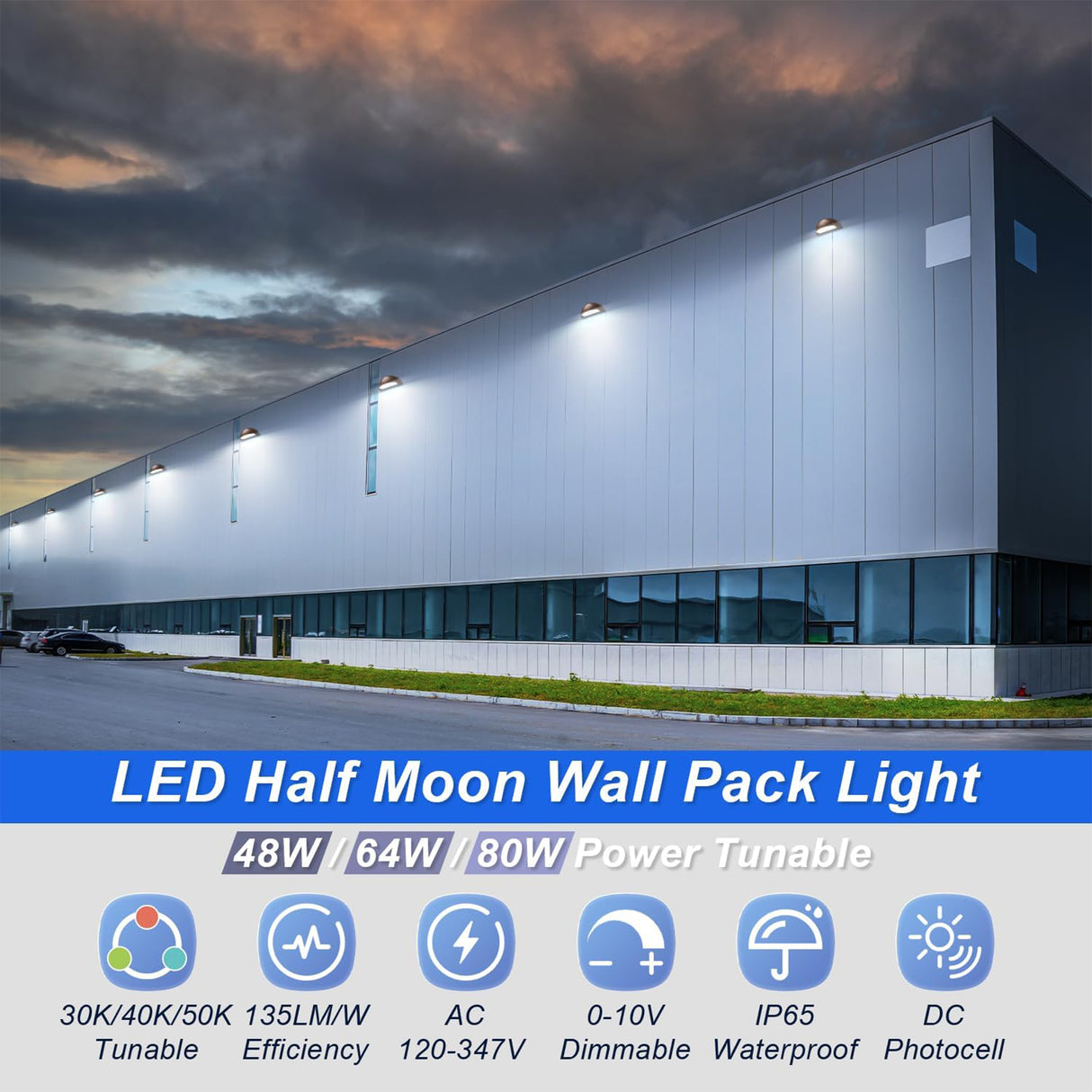 Type III light distribution pattern of LFD Half Moon LED wall pack for uniform coverage.
