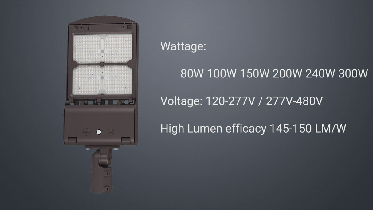 LFD Lighting 200W/240W/300W Wattage Selectable-LED Parking Lot Light- CCT 3000K/4000K/5000K-Wattage & CCT Selectable-AC 120-277V-DLC+UL Listed