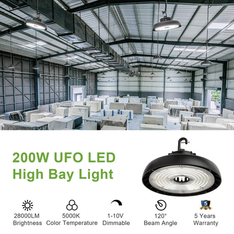 200W UFO LED High Bay-28,000 Lumens-400W MH Equivalent-CCT 5000K-For Warehouse Lighting