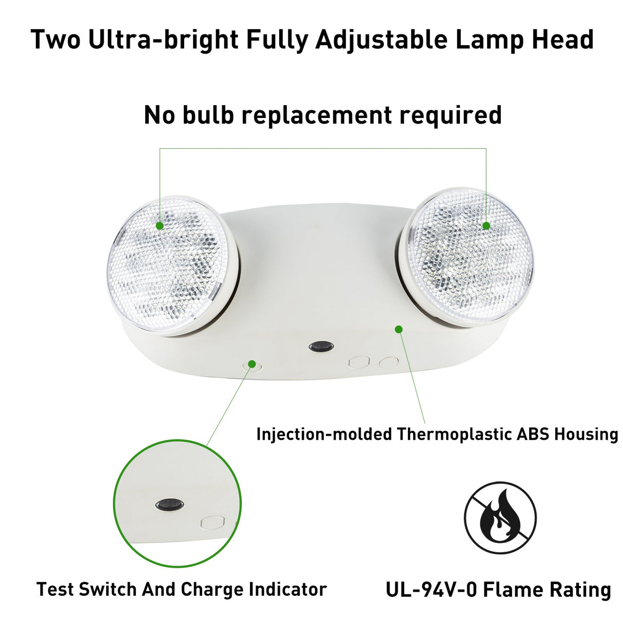 LED Emergency Exit Lighting Fixtures-Mini Round Adjustable Lamp Heads-White Housing-120-277 VAC