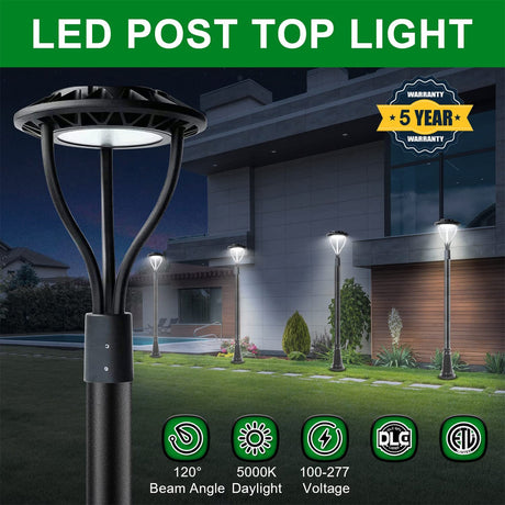 LFD Lighting 20W/30W/40W/60W Selectable LED Post Top Light-Outdoor Waterproof-5 Years Warranty-Compatible Photocell